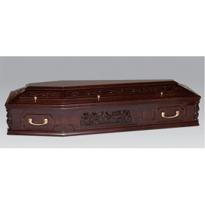 Premium Solid Wood THE LAST SUPPER Coffin - High Gloss Mahogany Stain